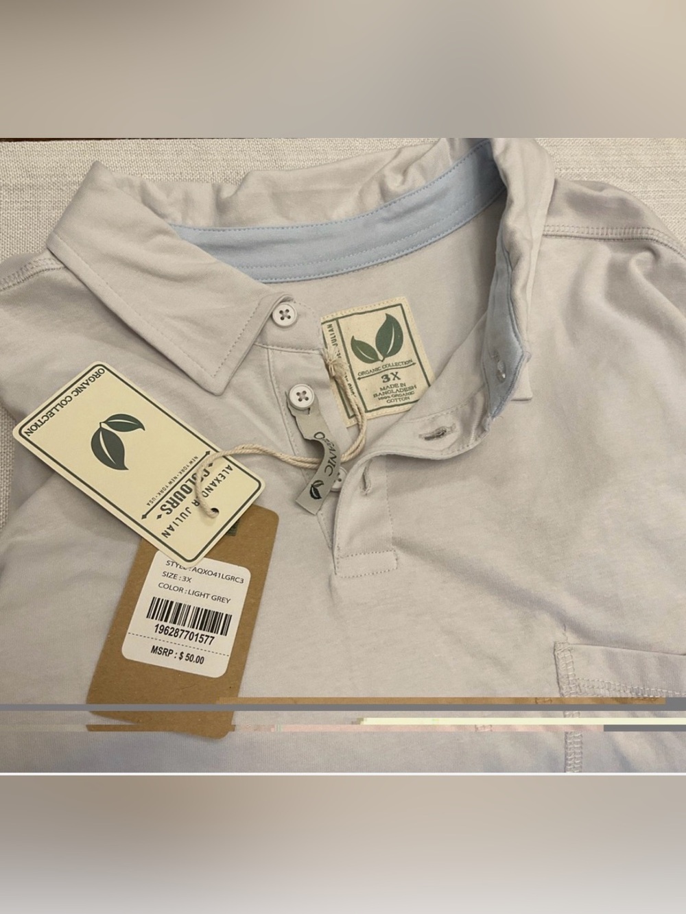 Colors Alexander Julian Light Grey Men’s Polo Shirt 100% Organic Cotton